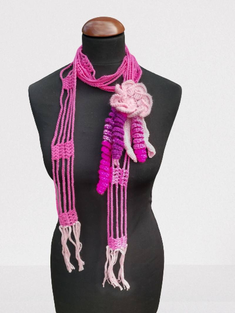 Rosa Halskette, Boho Wickeln Häkeln Gehäkelte Lariat, Geschenk Für Sie, Schmuck Geschenk, Blume von MyCrochetings