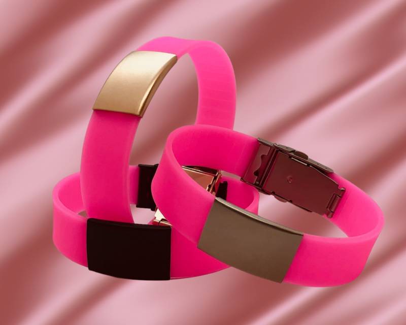 Personalisiertes Pinkes Notfallarmband Edelstahl Id, Silikonband Personalisiertes Pinkes Notfallarmband Edelstahl Id, Silikonband von MyCustomID
