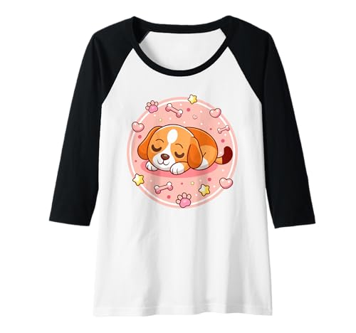 Damen Super Süßer Schlafender Hund im Comic Stil Raglan Damen Super Süßer Schlafender Hund im Comic Stil Raglan von MyCuteepet