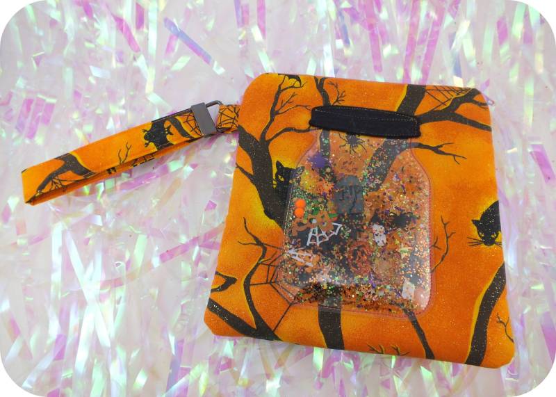 Halloween Szene Tasche Aus Leder - Mason Jar Glitzer Knöpfe in Orange Schwarz von MyDearestLion