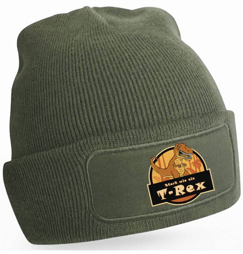 MyDesign24 Beanie Winter Strickmütze mit Umschlag und stylischem Print Dino Mütze Wintermütze für Männer, Frauen, Jungen und Mädchen i91 von MyDesign24