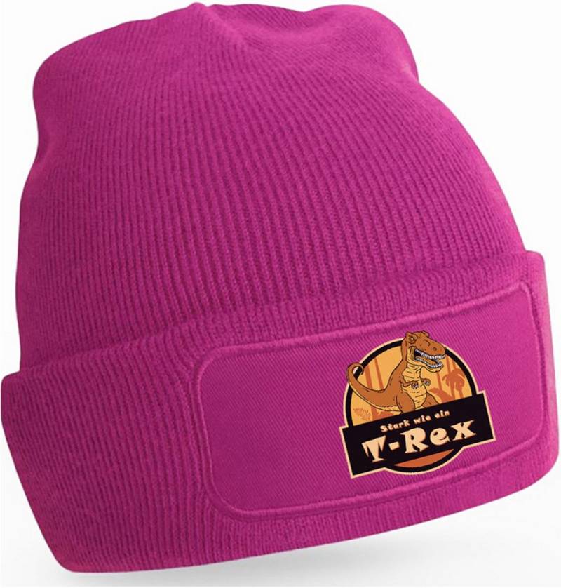 MyDesign24 Beanie Winter Strickmütze mit Umschlag und stylischem Print Dino Mütze Wintermütze für Männer, Frauen, Jungen und Mädchen i91 von MyDesign24