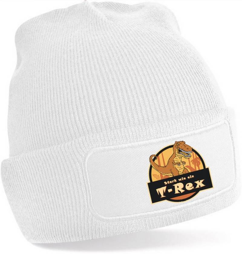 MyDesign24 Beanie Winter Strickmütze mit Umschlag und stylischem Print Dino Mütze Wintermütze für Männer, Frauen, Jungen und Mädchen i91 von MyDesign24