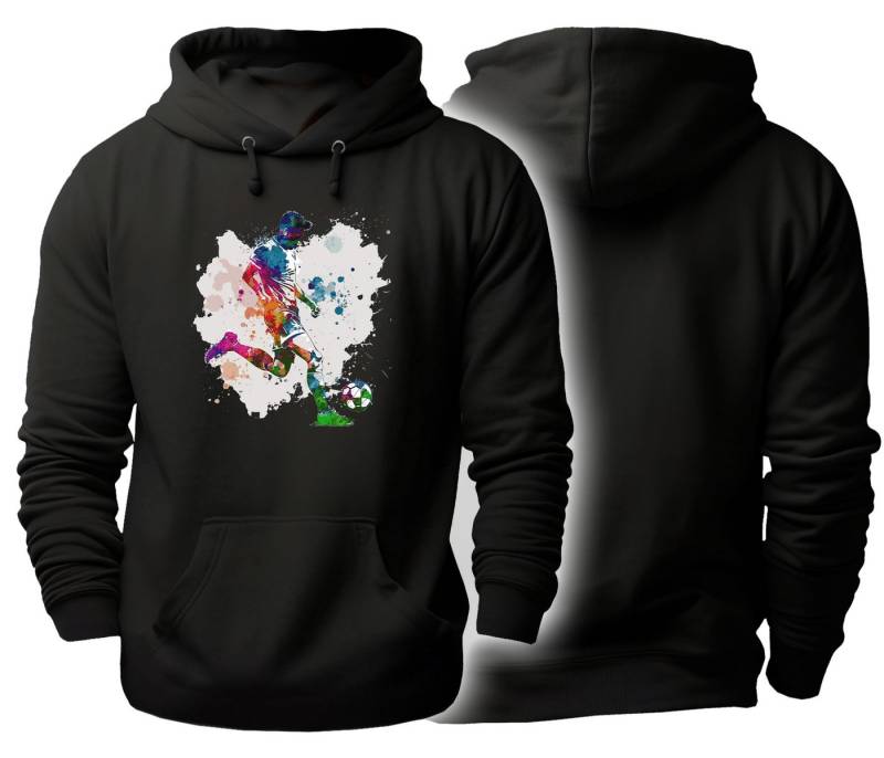 MyDesign24 Hoodie Fussball Kapuzen Pulli - Fussballer in Aquarelloptik Herren und Damen Kapuzensweater mit Fussball print i477 von MyDesign24