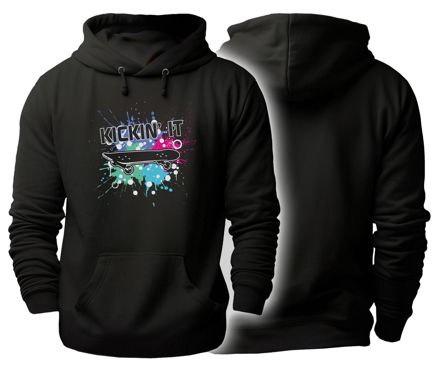MyDesign24 Hoodie Herren und Damen Kapuzensweater - Kickin it Skater Pullover i529 von MyDesign24