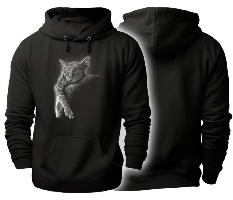 MyDesign24 Hoodie Katzen Kapuzen Pulli - Katze schlafend auf Mond Herren und Damen Kapuzensweater i123 von MyDesign24