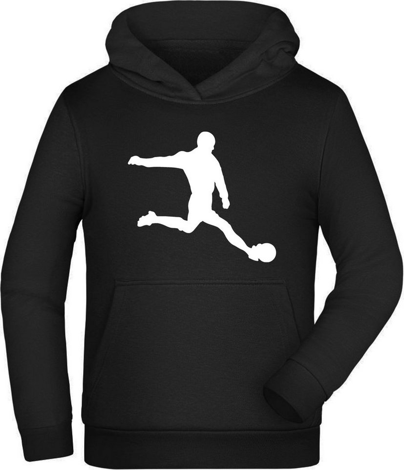 MyDesign24 Hoodie Kinder Kapuzen Sweatshirt - Fußball Hoodie mit Fussballer Silhouette Kapuzensweater mit Aufdruck i463 von MyDesign24