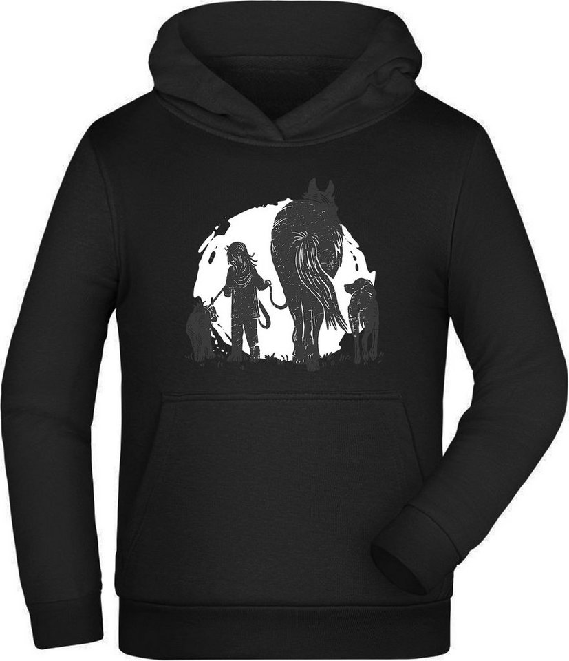 MyDesign24 Hoodie Kinder Kapuzen Sweatshirt Hoodie Mädchen führt Hund und Pferd aus Kapuzensweater mit Aufdruck, i150 von MyDesign24