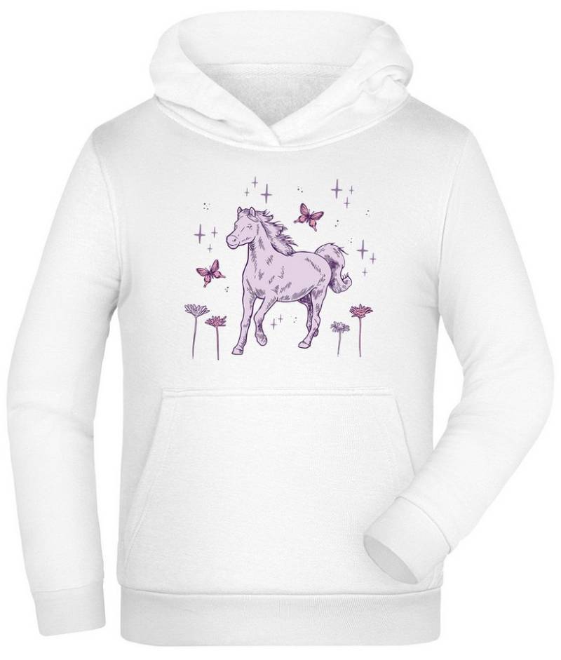 MyDesign24 Hoodie Kinder Kapuzen Sweatshirt Hoodie galoppierendes Pferd und Blumen Kapuzensweater mit Aufdruck i144 von MyDesign24