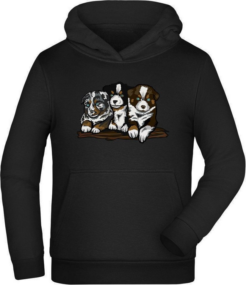 MyDesign24 Hoodie Kinder Kapuzen Sweatshirt Hunde Hoodie Drei Hundewelpen Kapuzensweater mit Aufdruck, i215 von MyDesign24