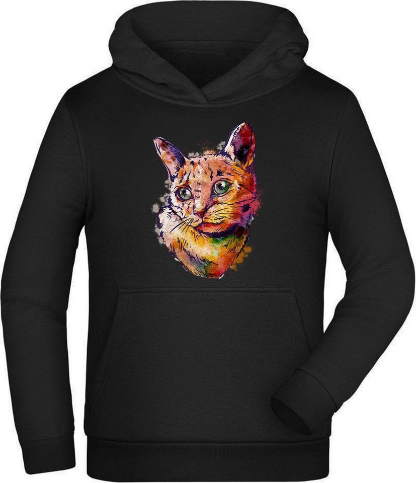 MyDesign24 Hoodie Kinder Kapuzen Sweatshirt - Katze in Ölfarbenoptik Kapuzensweater mit Aufdruck, i114 von MyDesign24