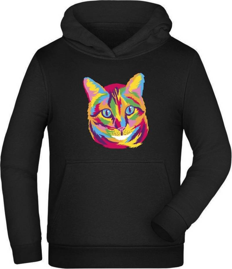 MyDesign24 Hoodie Kinder Kapuzen Sweatshirt - Katzen Hoodie Kopf in Ölfarbenoptik Kapuzensweater mit Aufdruck i125 von MyDesign24