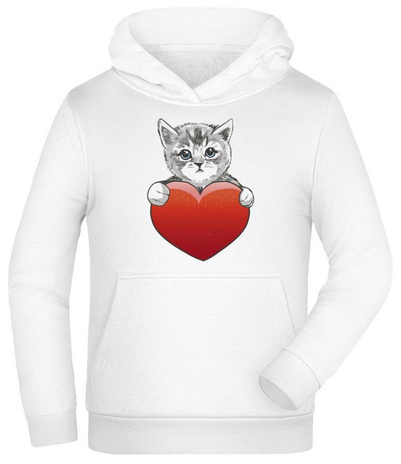 MyDesign24 Hoodie Kinder Kapuzen Sweatshirt - Katzen Hoodie mit rotem Herz Kapuzensweater mit Aufdruck i120 von MyDesign24