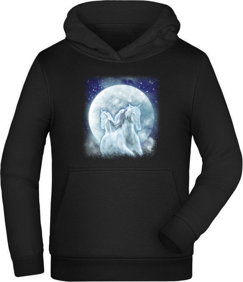 MyDesign24 Hoodie Kinder Kapuzen Sweatshirt - Pferde Hoodie Fantasy vor Mond Kapuzensweater mit Aufdruck, i136 von MyDesign24