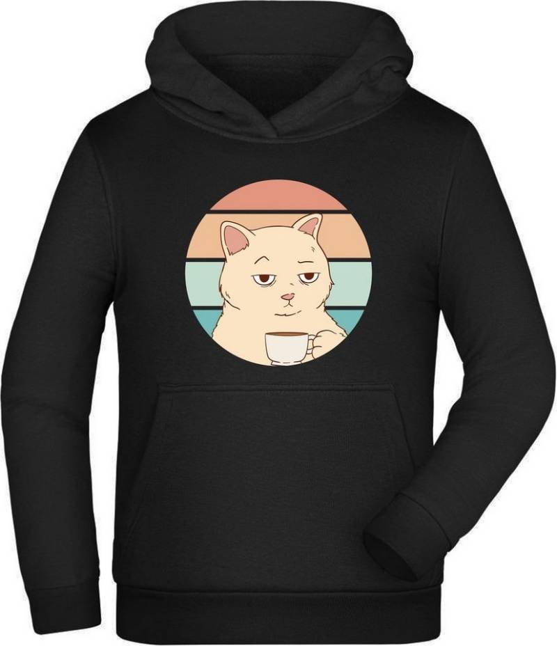 MyDesign24 Hoodie Kinder Kapuzen Sweatshirt - Retro Katze mit Tasse Kapuzensweater mit Aufdruck i106 von MyDesign24