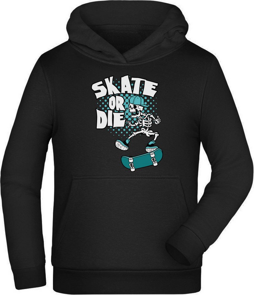 MyDesign24 Hoodie Kinder Kapuzen Sweatshirt Skater Hoodie Skelett, Skate or Die" Kapuzensweater mit Aufdruck, i518" von MyDesign24