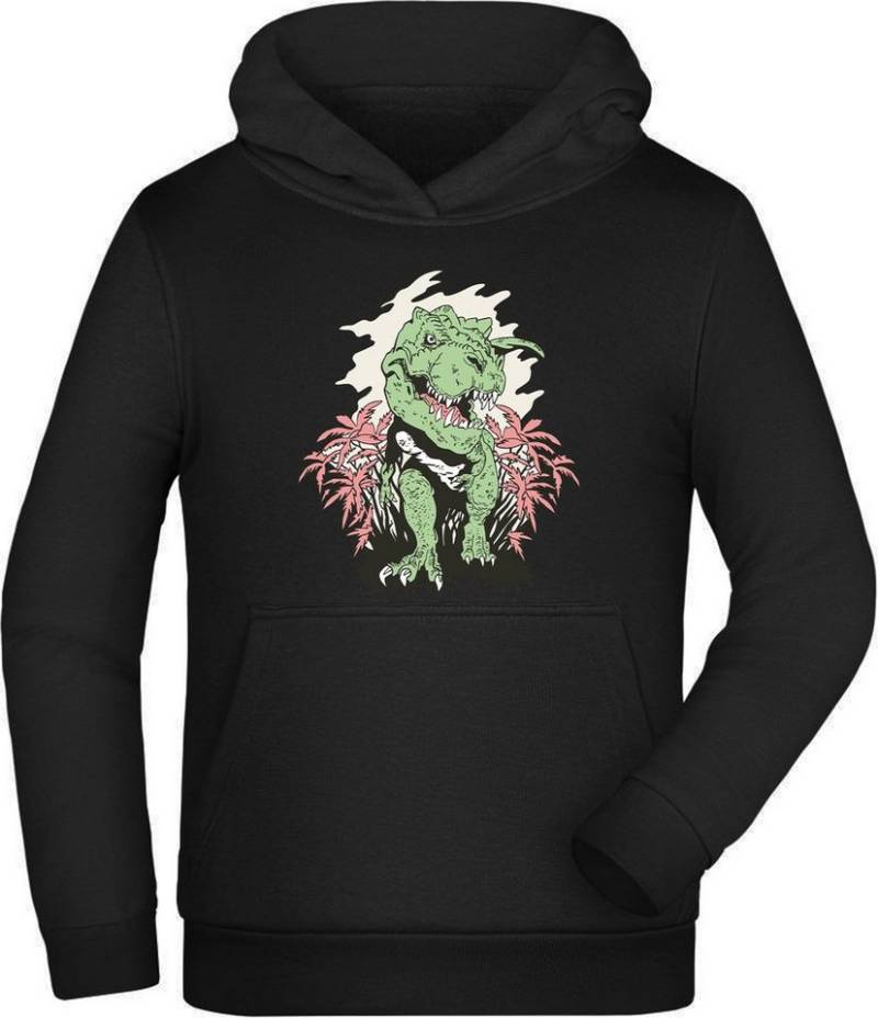 MyDesign24 Hoodie Kinder Kapuzen Sweatshirt - T-Rex der aus einem Busch kommt Kapuzensweater mit Aufdruck i101 von MyDesign24