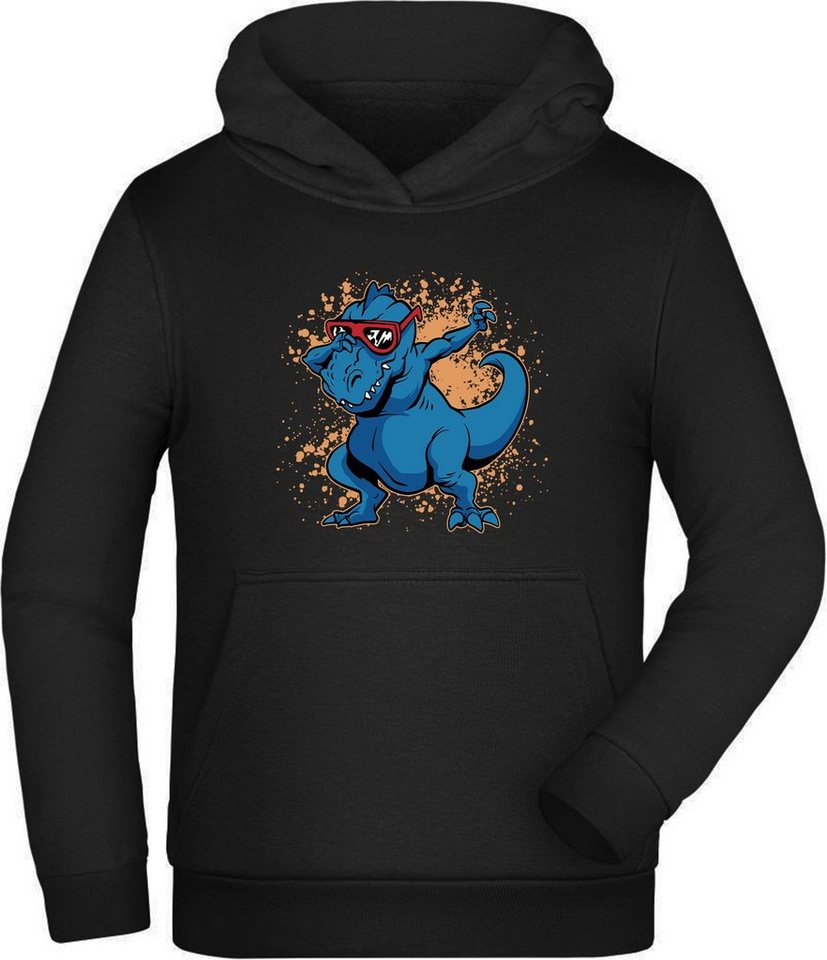 MyDesign24 Hoodie Kinder Kapuzen Sweatshirt - T-Rex mit Brille am dab tanzen Kapuzensweater mit Aufdruck, i49 von MyDesign24