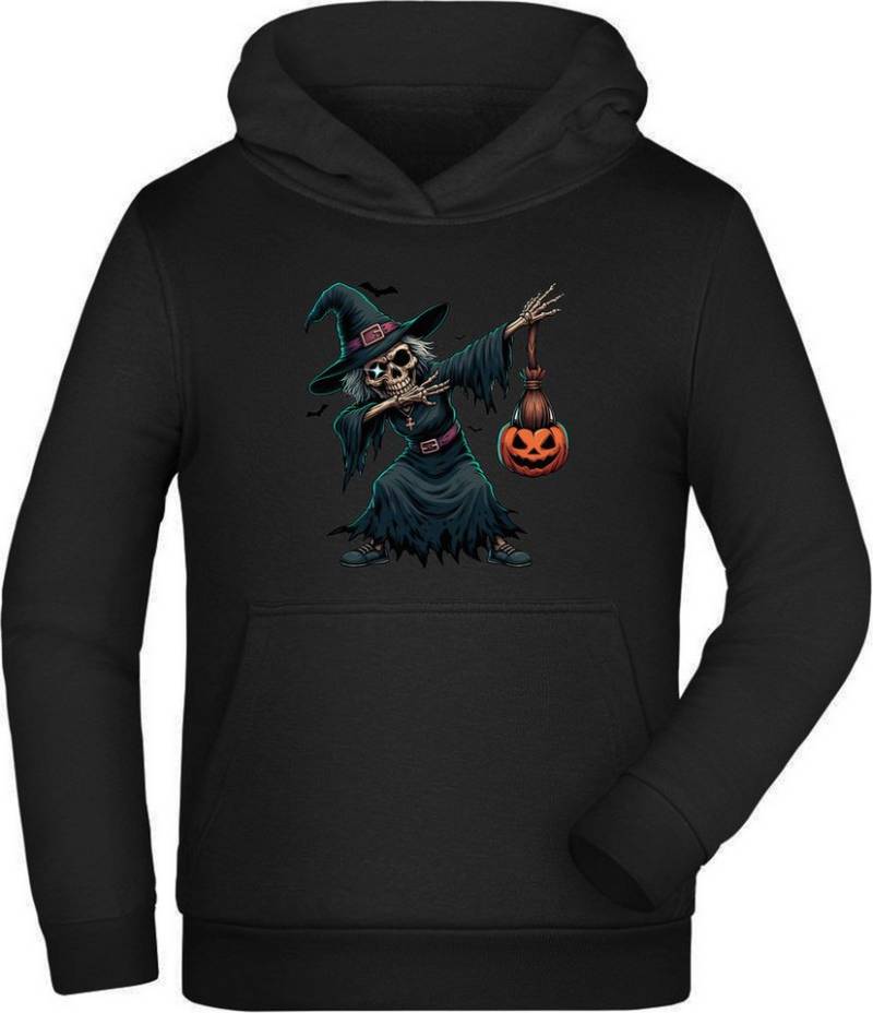 MyDesign24 Hoodie Kinder Kapuzensweater - Dab tanzendes Hexen Skelett Kapuzenpulli mit Aufdruck - Kinder Halloween Hoodie i613 von MyDesign24