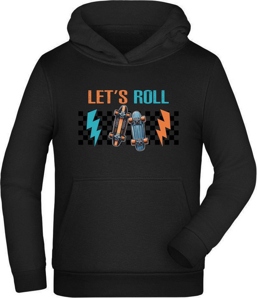 MyDesign24 Hoodie Kinder Kapuzensweater - Skateboard mit Let´s Roll Print Kapuzenpulli mit Aufdruck, i531 von MyDesign24