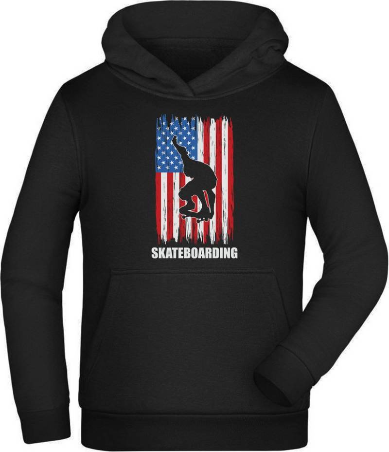 MyDesign24 Hoodie Kinder Kapuzensweater - Skater Hoodie mit Skateboarder vor USA Flagge Kapuzenpulli mit Aufdruck i541 von MyDesign24