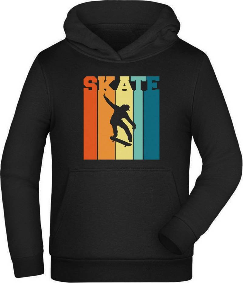 MyDesign24 Hoodie Kinder Kapuzensweater - Springender Retro Skater mit Skate Schriftzug Kapuzenpulli mit Aufdruck i546 von MyDesign24