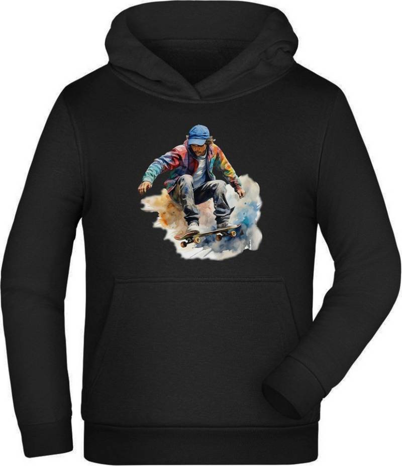 MyDesign24 Hoodie Kinder Kapuzensweater - Springender Skater in Ölfarbenoptik Kapuzenpulli mit Aufdruck i553 von MyDesign24