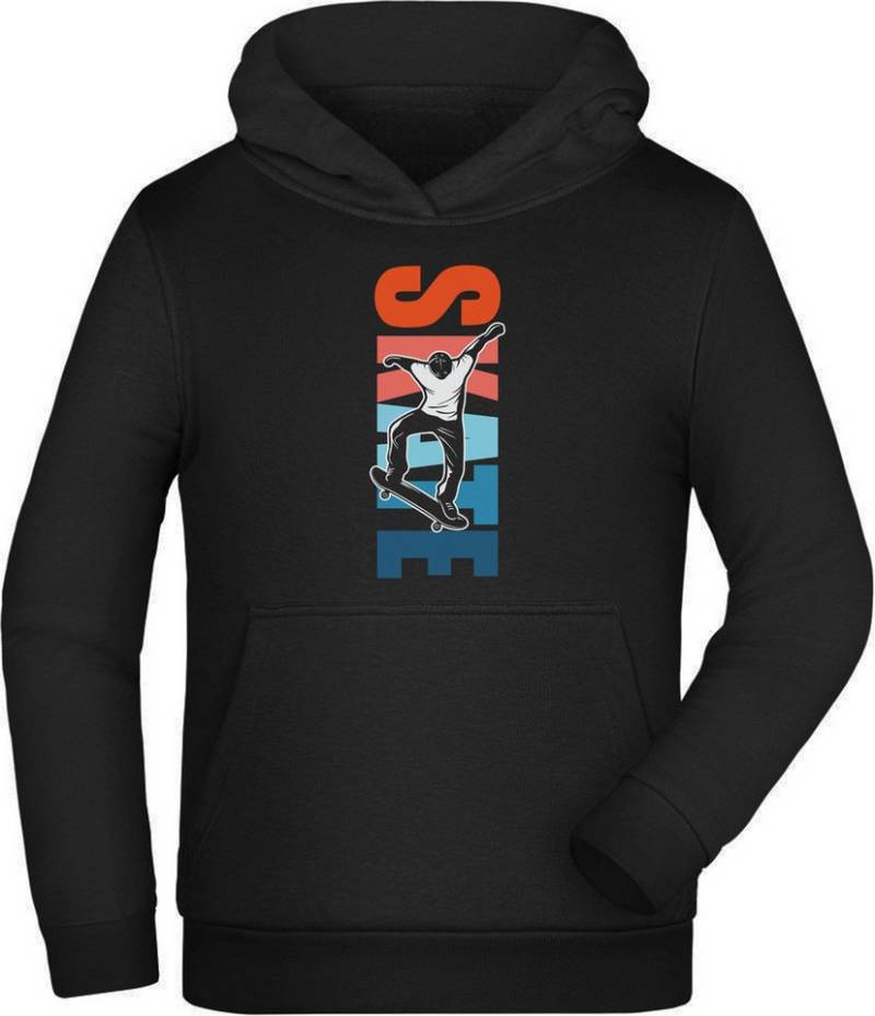 MyDesign24 Hoodie Kinder Kapuzensweater - Springender Skater vor buntem Skate Schriftzug Kapuzenpulli mit Aufdruck i550 von MyDesign24