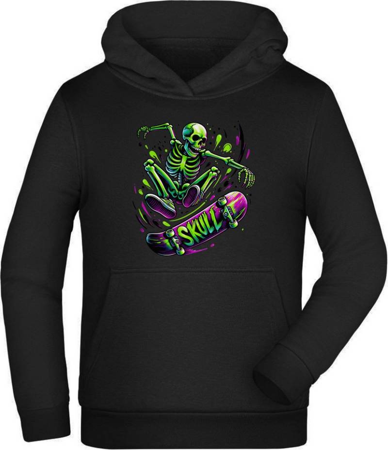MyDesign24 Hoodie Kinder Kapuzensweater - Springender Skelett Skateboarder Kapuzenpulli mit Aufdruck i538 von MyDesign24
