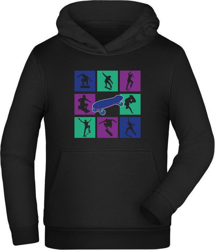 MyDesign24 Hoodie Kinder Kapuzensweater - springender Skateboarder in cubes Kapuzenpulli mit Aufdruck, i524 von MyDesign24