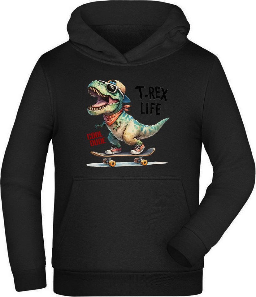 MyDesign24 Hoodie Kinder Kapuzensweatshirt Skater Kapuzen Pulli - Skateboarder Dino Kapuzen Pullover mit Aufdruck, i532 von MyDesign24