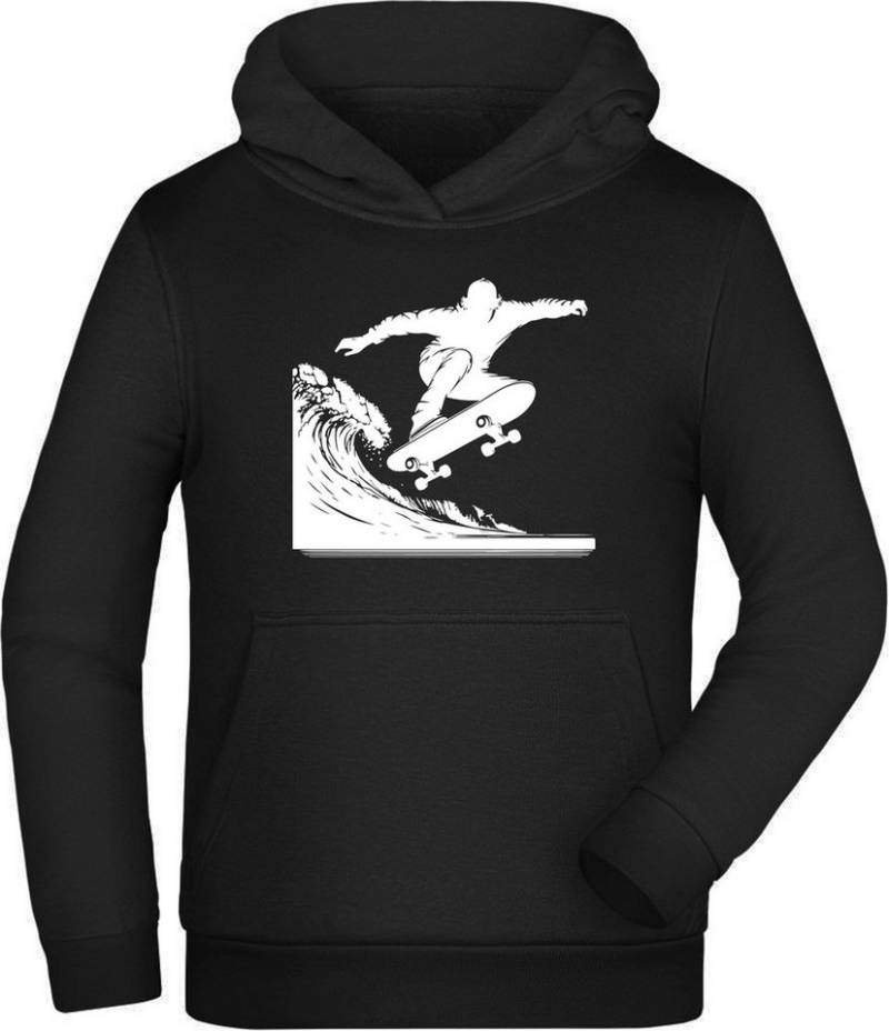 MyDesign24 Hoodie Kinder Skater Kapuzen Pulli auf Welle Springender Skateboarder Kapuzensweater i723 von MyDesign24