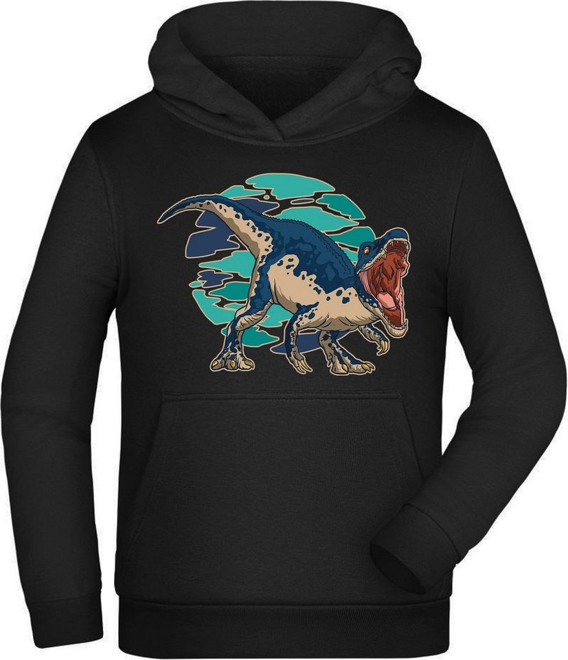 MyDesign24 Hoodie Kinder Sweatshirt mit Kapuze - Brüllender Raptor Kapuzensweater mit Aufdruck schwarz, i46 von MyDesign24