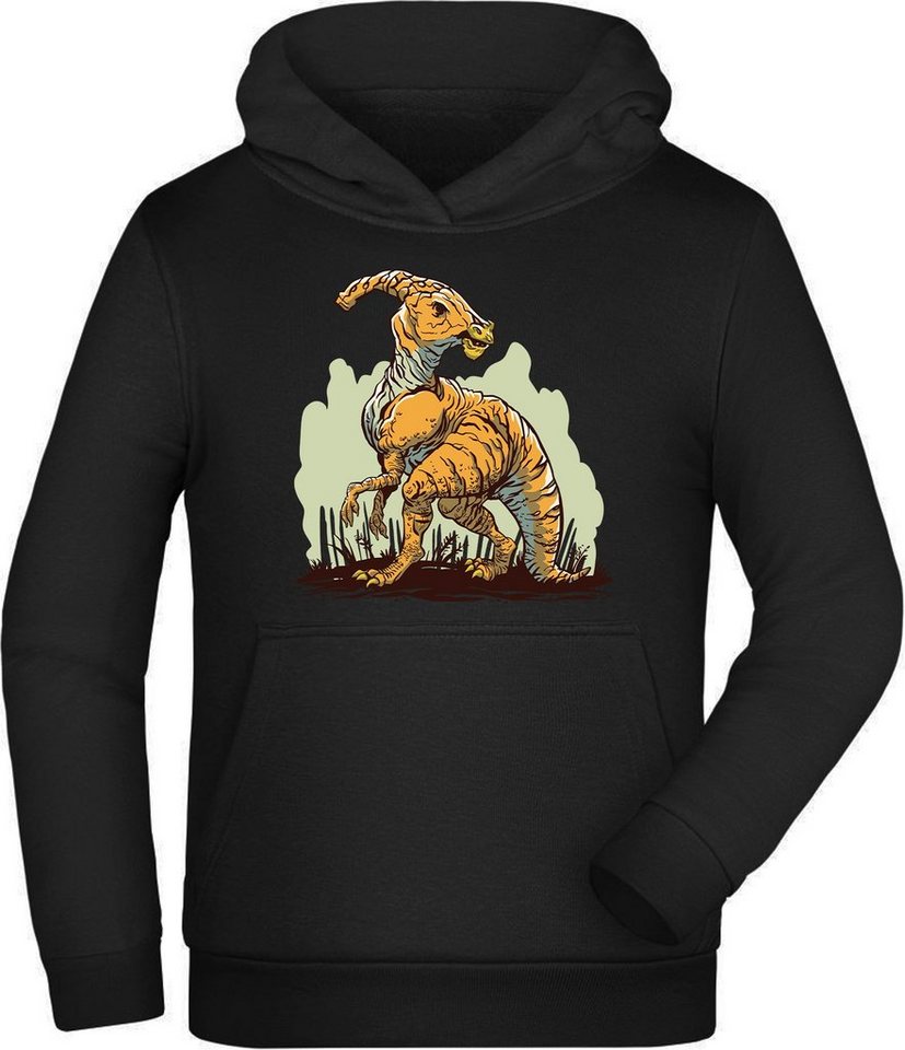 MyDesign24 Hoodie Kinder Sweatshirt mit Kapuze - Parasaurolophus Kapuzensweater mit Aufdruck schwarz, i99 von MyDesign24