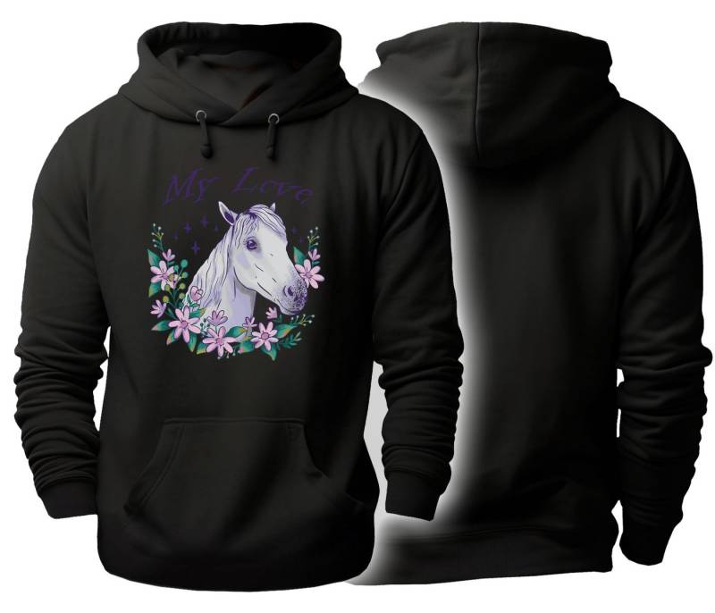 MyDesign24 Hoodie Pferde Kapuzen Pulli - Pferd im Blumenkranz Herren und Damen Kapuzensweater mit Pferde Print i169 von MyDesign24