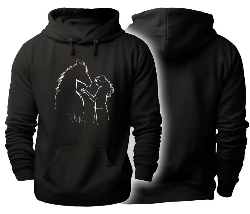 MyDesign24 Hoodie Pferde Kapuzen Pulli - Pferd mit Frau Silhouette Herren und Damen Kapuzensweater mit Pferde Print i139 von MyDesign24