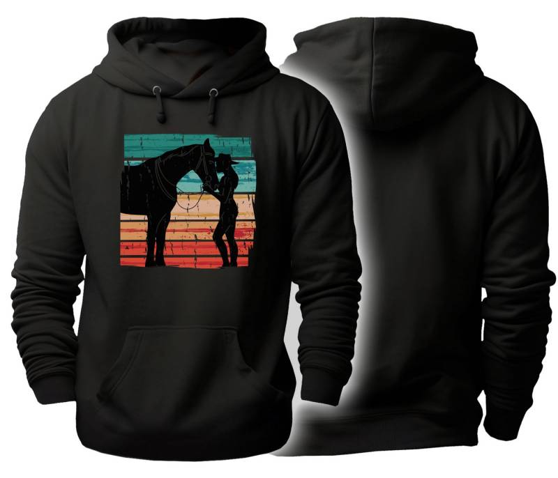 MyDesign24 Hoodie Pferde Kapuzen Pulli - Pferd und Frau mit Cowboyhut Herren und Damen Kapuzensweater i135 von MyDesign24