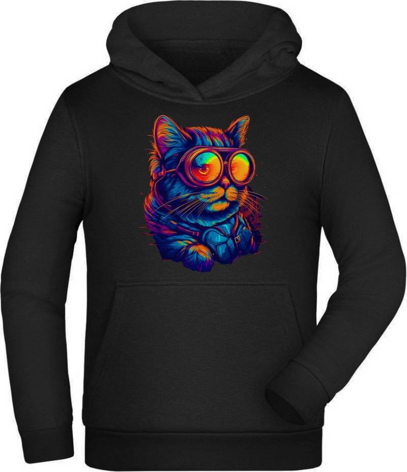 MyDesign24 Kapuzensweatshirt Kinder Hoodie - Kapuzenpulli mit cooler Flieger Katze Kapuzensweater cooler Katzen Hoodie i659 von MyDesign24