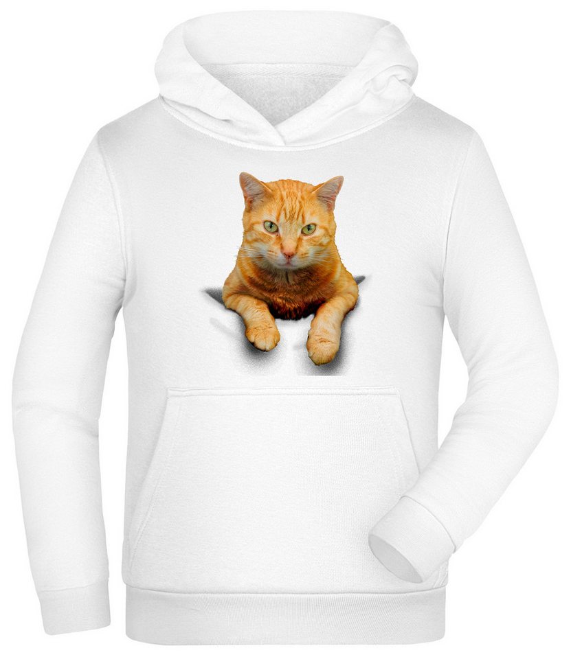 MyDesign24 Kapuzensweatshirt Kinder Hoodie bedruckt - orange, gelbe Katze aus Tasche Kapuzensweater mit Aufdruck i109 von MyDesign24