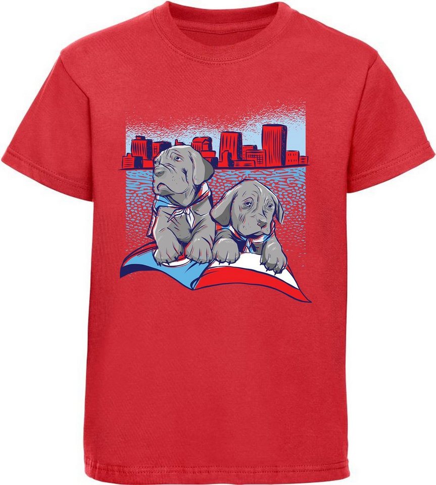 MyDesign24 Print-Shirt Kinder Hunde T-Shirt bedruckt - 2 süße Hundewelpen Baumwollshirt mit Aufdruck, i231 von MyDesign24