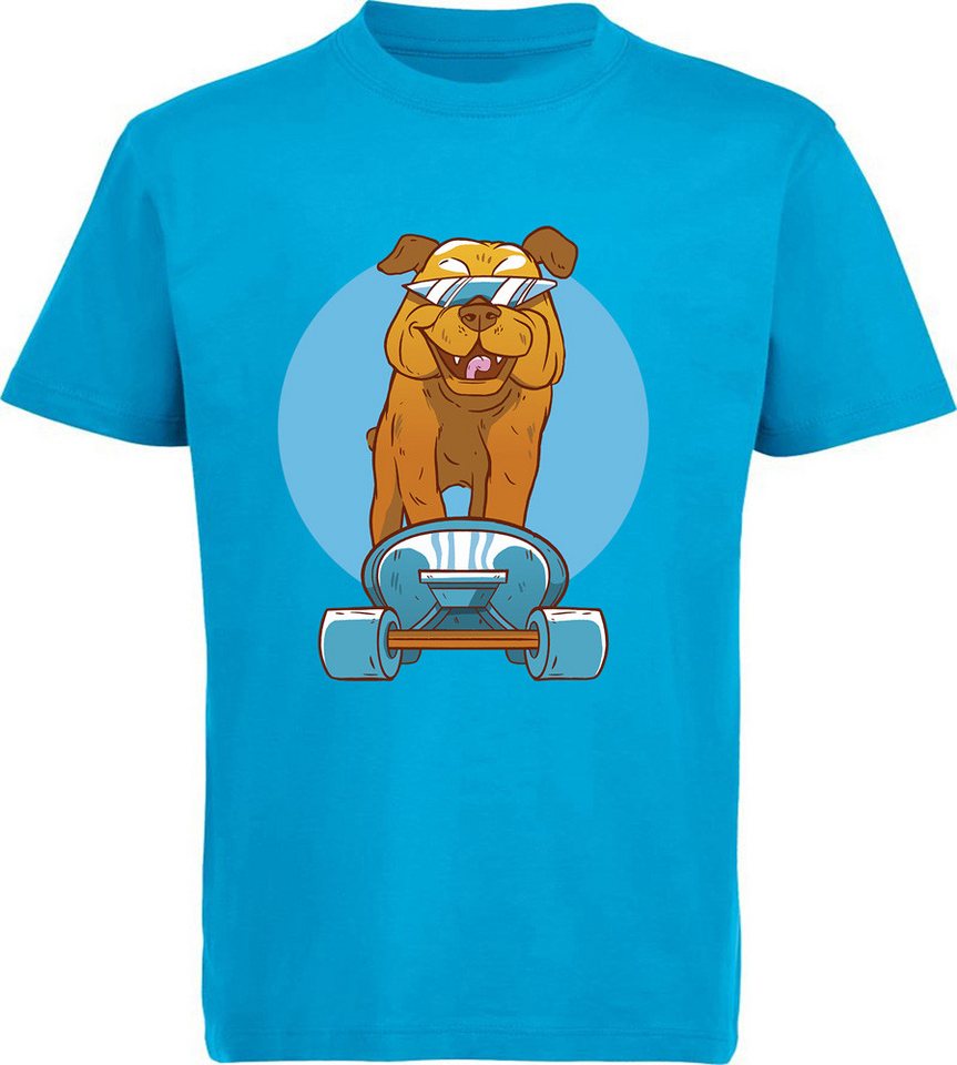 MyDesign24 Print-Shirt Kinder Hunde T-Shirt bedruckt - Cooler Hund mit Skateboard Baumwollshirt mit Aufdruck, i239 von MyDesign24