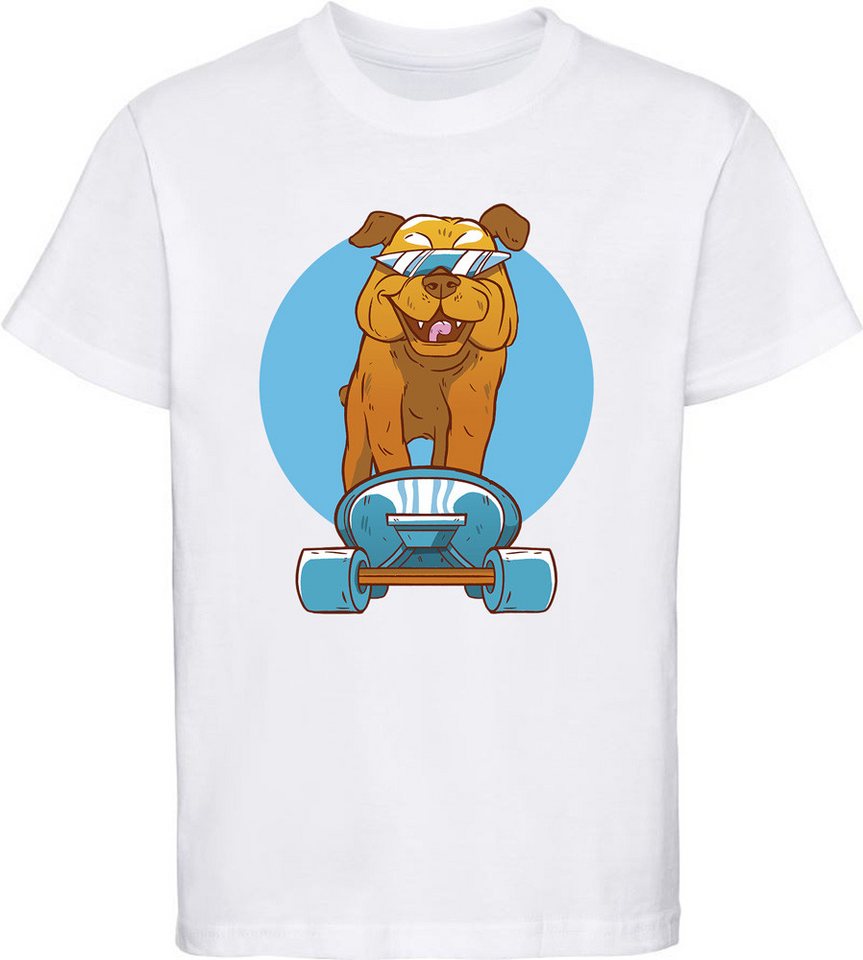 MyDesign24 Print-Shirt Kinder Hunde T-Shirt bedruckt - Cooler Hund mit Skateboard Baumwollshirt mit Aufdruck, i239 von MyDesign24