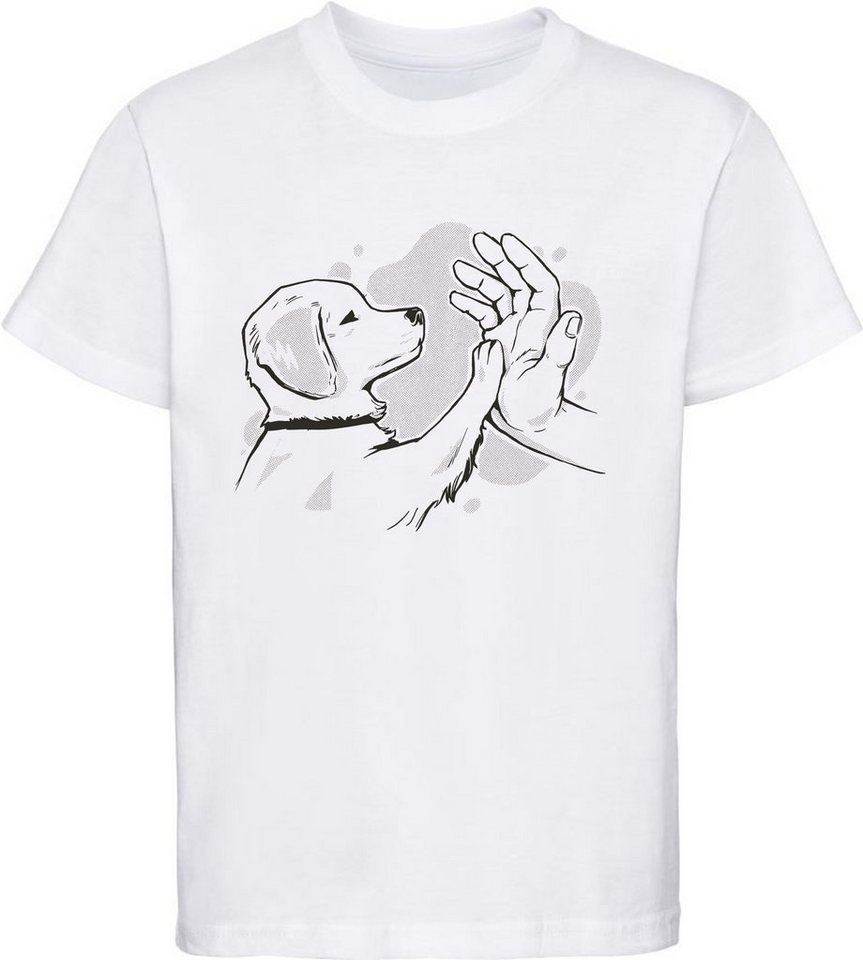 MyDesign24 Print-Shirt Kinder Hunde T-Shirt bedruckt - Labrador Welpe der Pfötchen gibt Baumwollshirt mit Aufdruck, i241 von MyDesign24