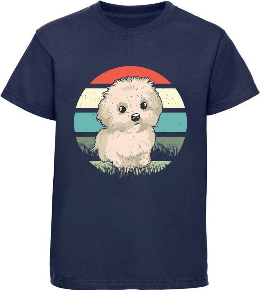 MyDesign24 Print-Shirt Kinder Hunde T-Shirt bedruckt - Retro Malteser Welpen Baumwollshirt mit Aufdruck, i242 von MyDesign24