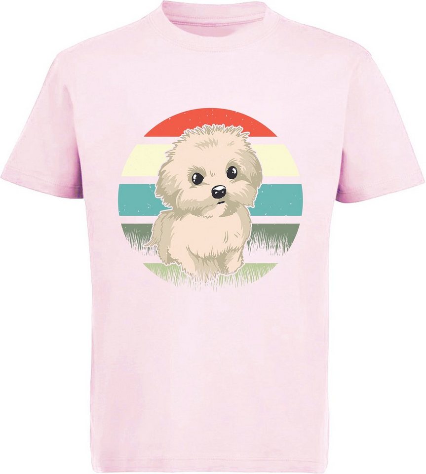 MyDesign24 Print-Shirt Kinder Hunde T-Shirt bedruckt - Retro Malteser Welpen Baumwollshirt mit Aufdruck, i242 von MyDesign24