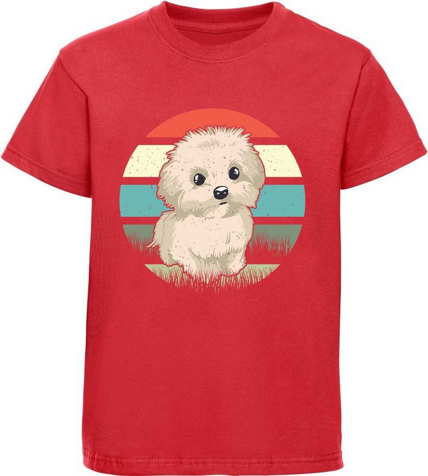 MyDesign24 Print-Shirt Kinder Hunde T-Shirt bedruckt - Retro Malteser Welpen Baumwollshirt mit Aufdruck, i242 von MyDesign24