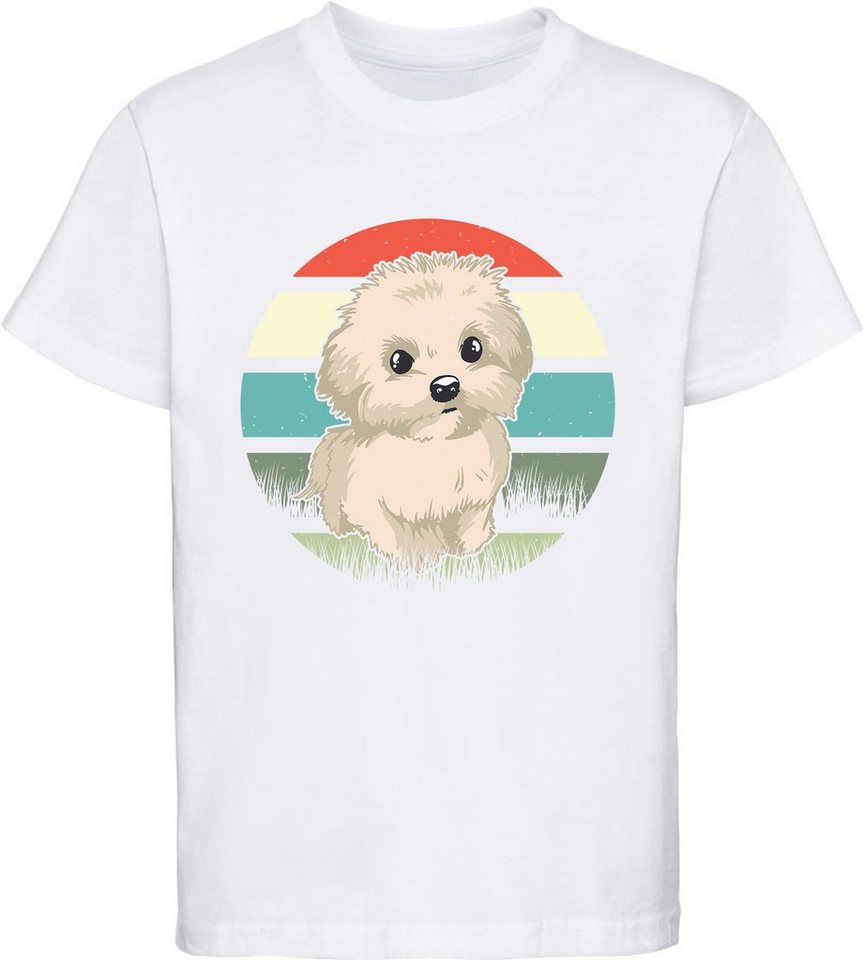 MyDesign24 Print-Shirt Kinder Hunde T-Shirt bedruckt - Retro Malteser Welpen Baumwollshirt mit Aufdruck, i242 von MyDesign24