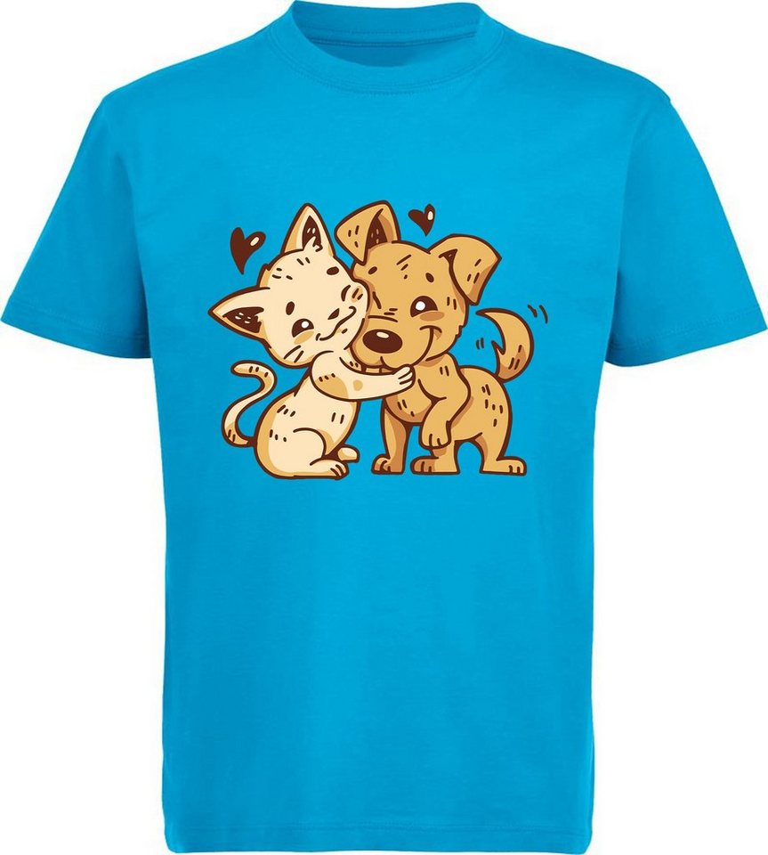 MyDesign24 Print-Shirt Kinder T-Shirt bedruckt - Hund mit Katze kuschelnd Baumwollshirt mit Aufdruck, i237 von MyDesign24