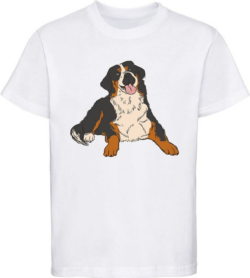 MyDesign24 Print-Shirt bedrucktes Kinder Hunde T-Shirt - Berner Sennen Hund liegend Baumwollshirt mit Aufdruck, i218 von MyDesign24