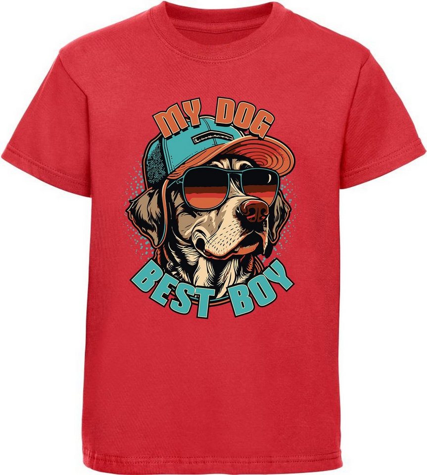 MyDesign24 Print-Shirt bedrucktes Kinder Hunde T-Shirt - Cooler Hund mit Cap Baumwollshirt mit Aufdruck, i225 von MyDesign24